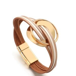 Elegant Gold and Brown Leather Bracelet